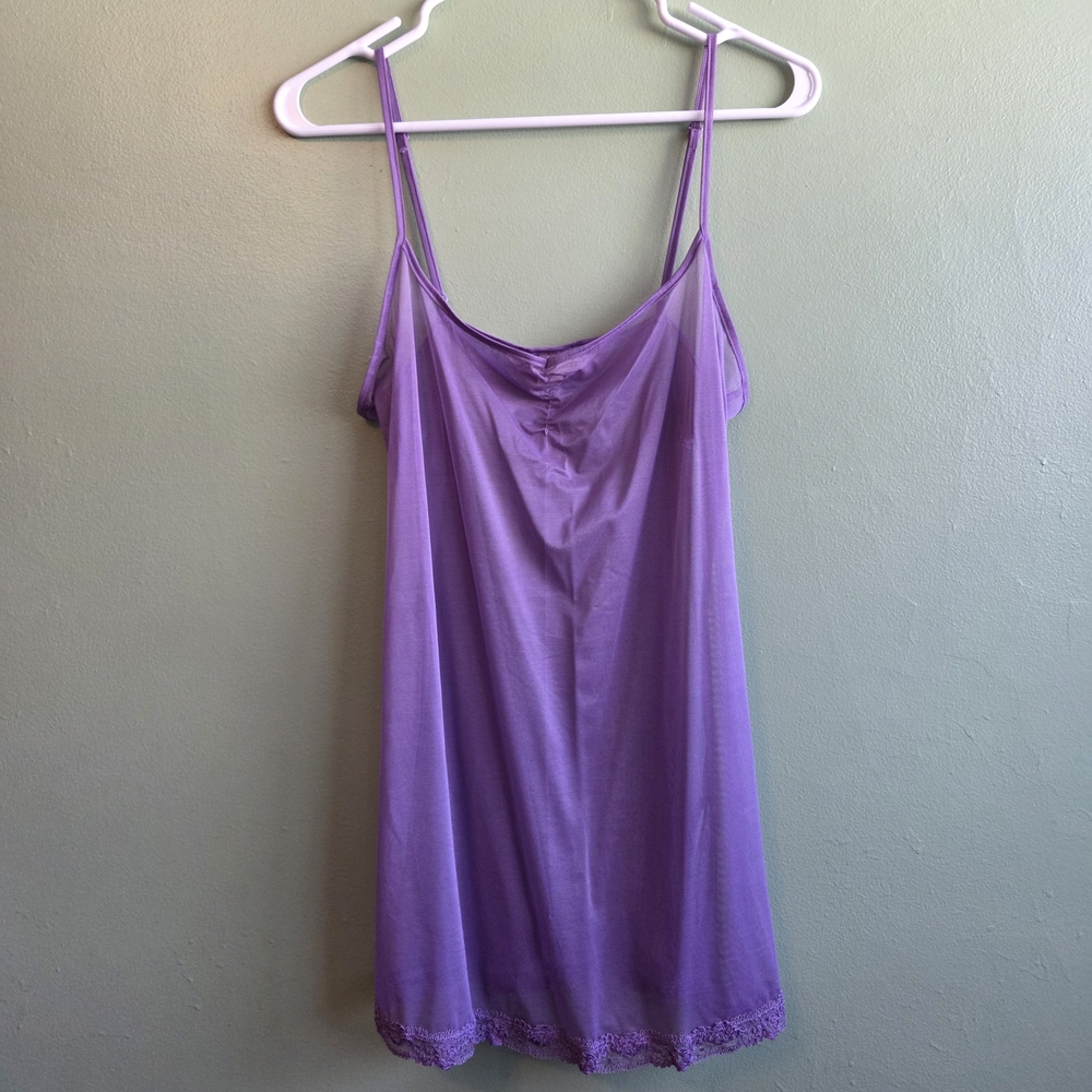 Victoria's Secret Lavender Sheer Chemise Nightgown With Slit And Lace Trim